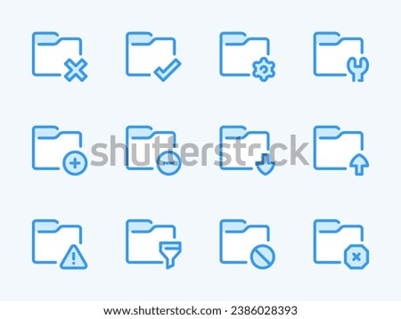 Folder configurations and Data directory vector line icons. Archive of Files and Documents outline icon set. Filter, Warning, Settings, Configurations and more.