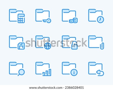Folder configurations and Data directory vector line icons. Archive of Files and Documents outline icon set.	Calculation, Time, Finance, Access, Search, Information, Notification and more.