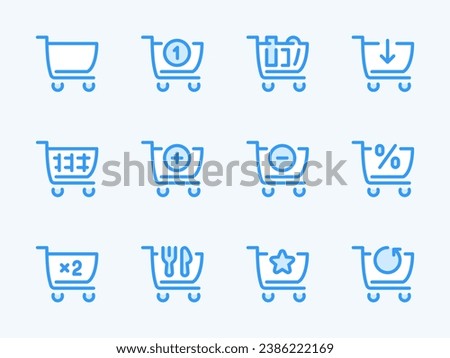 Shopping Cart and Grocery Trolley vector line icons. Store Cart outline icon set. Add to Cart, Discount, Food, Favorite, Purchase Returns and more.