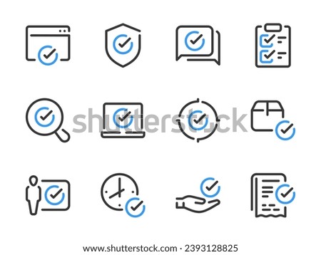 Checkmark and Acceptance vector line icons. Check, Tick and Approve outline icon set.