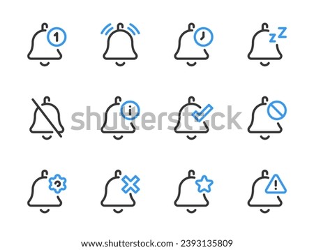 Bell and Notification vector line icons. Reminder and Announcement outline icon set.