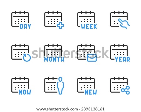 Calendar, Timetable and Date vector line icons. Schedule, Event and Appointment outline icon set.