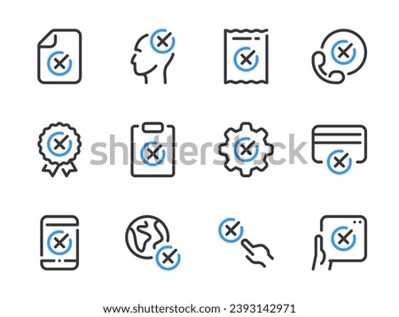Cancellation and Rejection vector line icons. Cross, Delete, Remove, Cancel and Reject outline icon set.