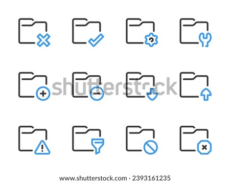 Folder configurations and Data directory vector line icons. Archive of Files and Documents outline icon set.