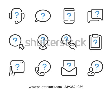 Question mark and Problem solution vector line icons. Faq, Help, Quiz and Inquiry outline icon set.