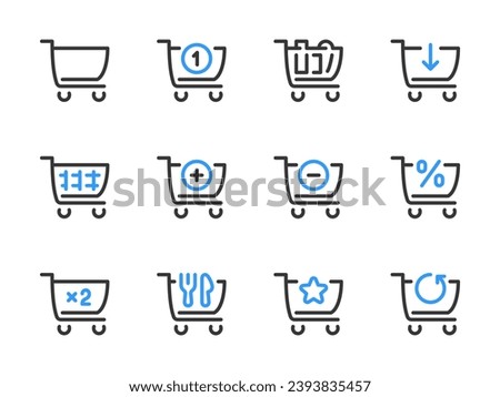 Shopping cart and Grocery trolley vector line icons. Store cart outline icon set.