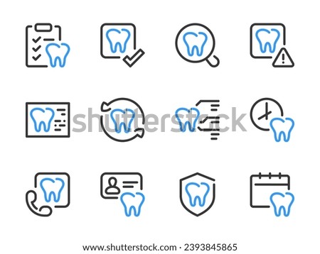 Tooth and Teeth care vector line icons. Dentistry, Dental treatment and Stomatology outline icon set.