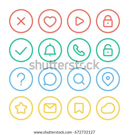 Thin line icon set for web. Color icons on white background.