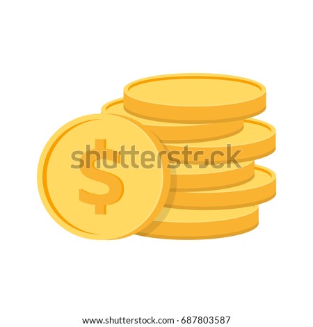 Stack of coins with coin in front of it. Pile of gold coins vector illustration.