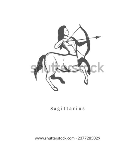 Sagittarius zodiac symbol, hand drawn in engraving style. Vector  graphic illustration of astrological sign Centaur