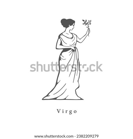Virgo zodiac symbol, hand drawn in engraving style. Vector retro graphic illustration of astrological sign Maiden.
