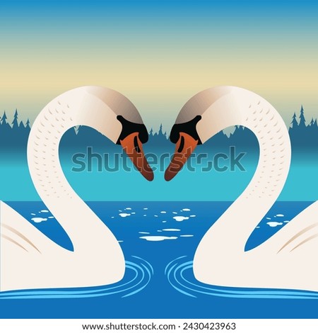 Similar – Image, Stock Photo Two swans on the Tiefen See swim to dinner together