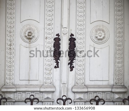 Wooden door with forged curtain