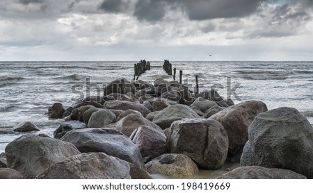 The first autumnal storm at the Gulf of Riga in Kurzeme costal region that is a beauty spot in Latvia where fisheries history meets with marvelous scenic seascapes