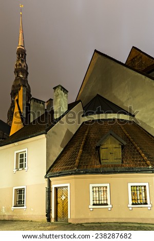 Medieval buildings in old city of Riga. In 2014, Riga is the European capital of culture
