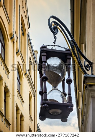 Decorative sand-clock in old Riga city, Latvia. Riga is the capital and largest city of Latvia, a major commercial, cultural, historical and financial center of the Baltic region