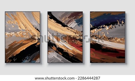 Abstract art vector illustration. Set of three artworks, background vector. Natural fine art wall art for home decor and printing.