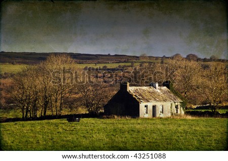 photo grunge decay cottage in rural ireland countryside