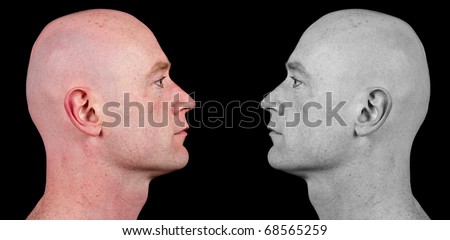 photo shaved bald man side portrait