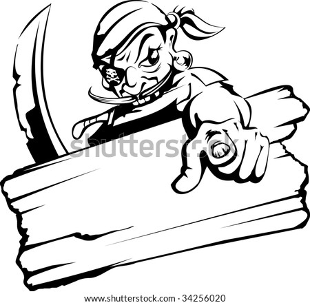 Pirate In Vector Format With Knife And Sabre Black And White - 34256020 ...