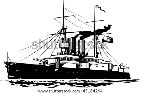 Vector Illustration Of A Steam Battleship Black And White - 45184264 ...