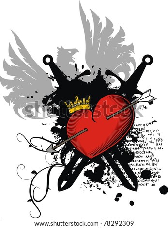 Heraldic Heart Arrow Tatto For Tshirt In Vector Format - 78292309 ...