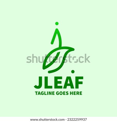 eco letter j logo template , combination of  letter j and leaf line art logo template,