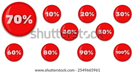 sale sticker, 3d shiny button, percentage off, glossy circular stickers