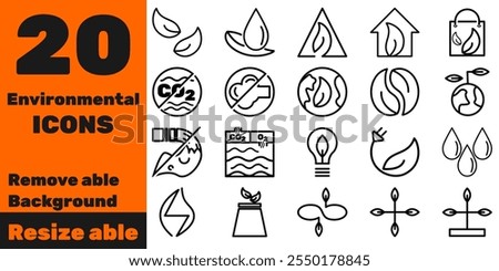 environmental line icons, resizable, perfect geometrical shape, removeable background