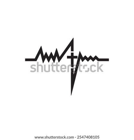 Heartbeat logo with cross vector design illustration, heartbeat church vector icon illustration isolated on white background. 