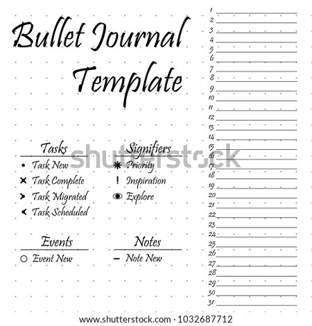 Bullet journal template. Simple papers task tracker.