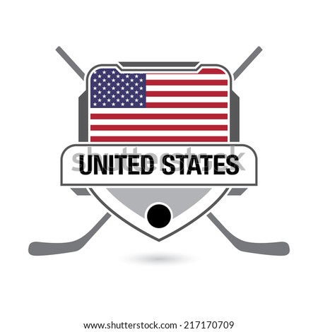 A hockey crest design featuring the flag of the United States.