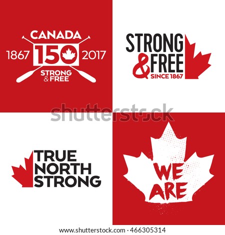 A collection of four Canadian vector icons featuring a maple leaf.