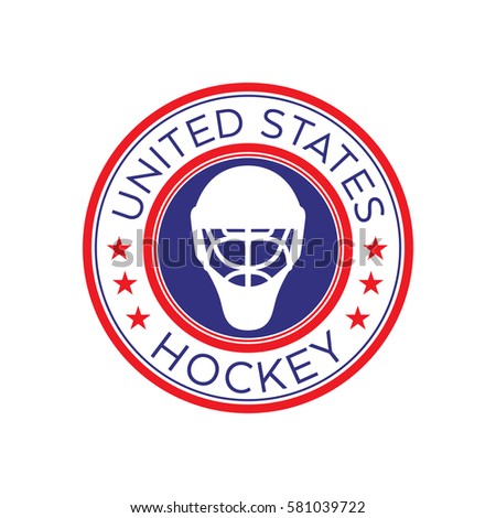 An American hockey crest in vector format. This round shield features stars, text that says United States, and a goalie mask.