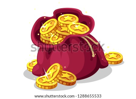 Bag of gold coins on transparent background vector illustration