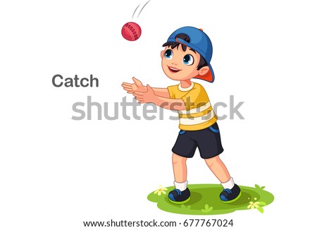 Cute boy catching a ball vector illustration Stock foto © 