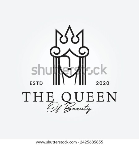 Luxurious Beautiful queen mono line logo icon design template vector illustration