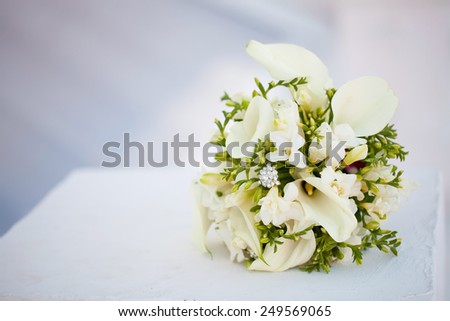 bridal bouquet on a white background, selective focus