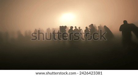 Similar – Foto Bild Menschen gehen auf nebliger Brücke