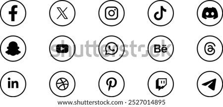 Professional social media icons, Symbols, Popular social network logo icons collection in various forms, Popular social network symbols, social media logo icons collection