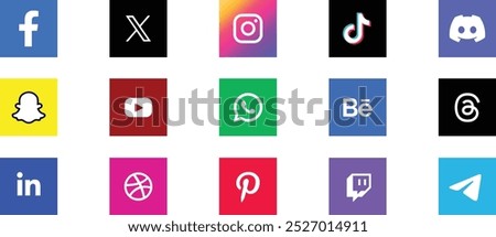 Professional social media icons, Symbols, Popular social network logo icons collection in various forms, Popular social network symbols, social media logo icons collection