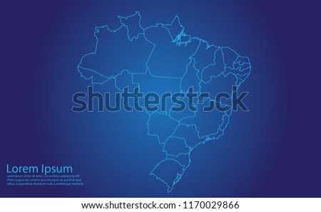 Map of brazil - With glowing point and lines scales on the dark gradient background. brazil map with country borders, thin Blue outline on Dark background.