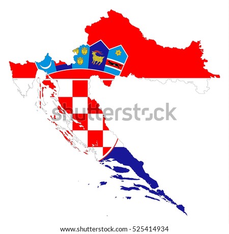 Flag map of Croatia country on white background.