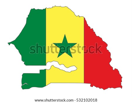 Detailed illustration of a map of Senegal with flag