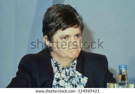 LONDON - JUNE 27: Ann Widdecombe, Parliamentary Under Secretary of State for Social Security and Conservative M.P. for Maidstone, attends a conference on June 27, 1991 in London.