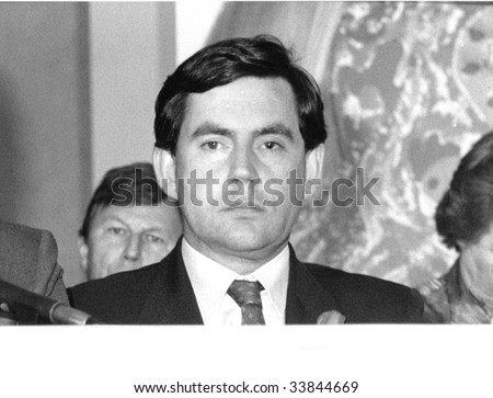 LONDON-MAY 24: Gordon Brown, British Prime Minister, at a press conference on May 24, 1990 in London.