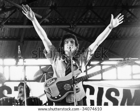 LONDON-APRIL 30: Tom Robinson, leader of British pop group The Tom Robinson Band, performs live on stage on April 30, 1978 in London.