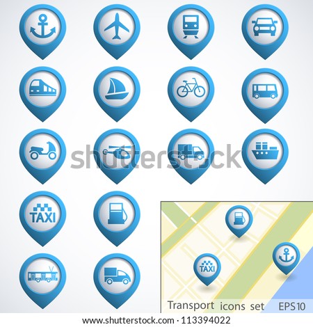 Transport buttons set with map. Vector illustration
