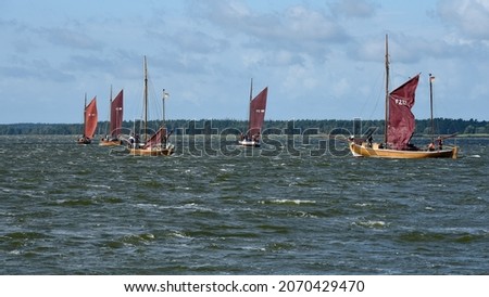 Image, Stock Photo Zeesboot Regatta on the Bodstedter Bodden.  Bodstedter Bodden is a part of the Darß-Zingster Bodden chain as well as the National Park Vorpommersche Boddenlandschaft.