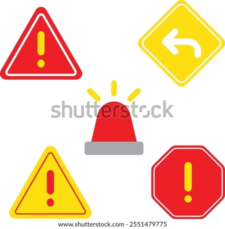 Safety Warning Signs Red Yellow Triangles Octagon Alert Siren Emergency Signals Road Traffic